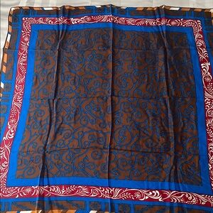 Vintage Jacobson Ellen Tracy Vibrant Blue and Brown Scarf 100% Silk